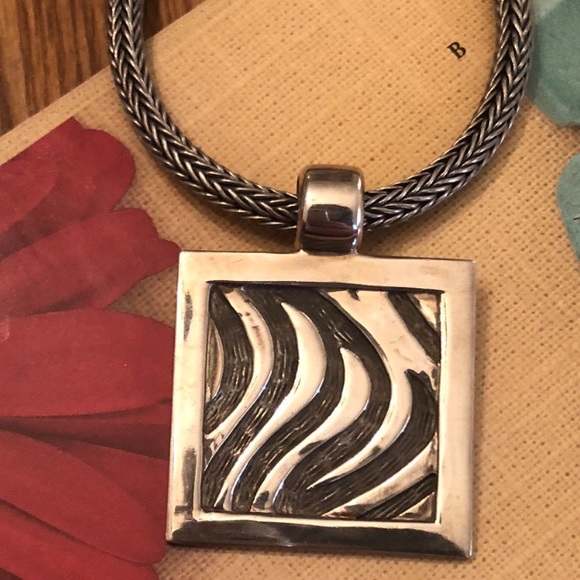 Vintage Silpada Sterling Silver Square Zebra Design Pendant Necklace